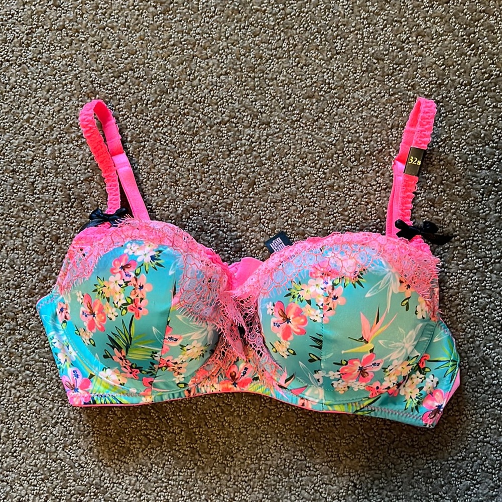 Bright Pink and Floral Victoria Secret Very Sexy Bra